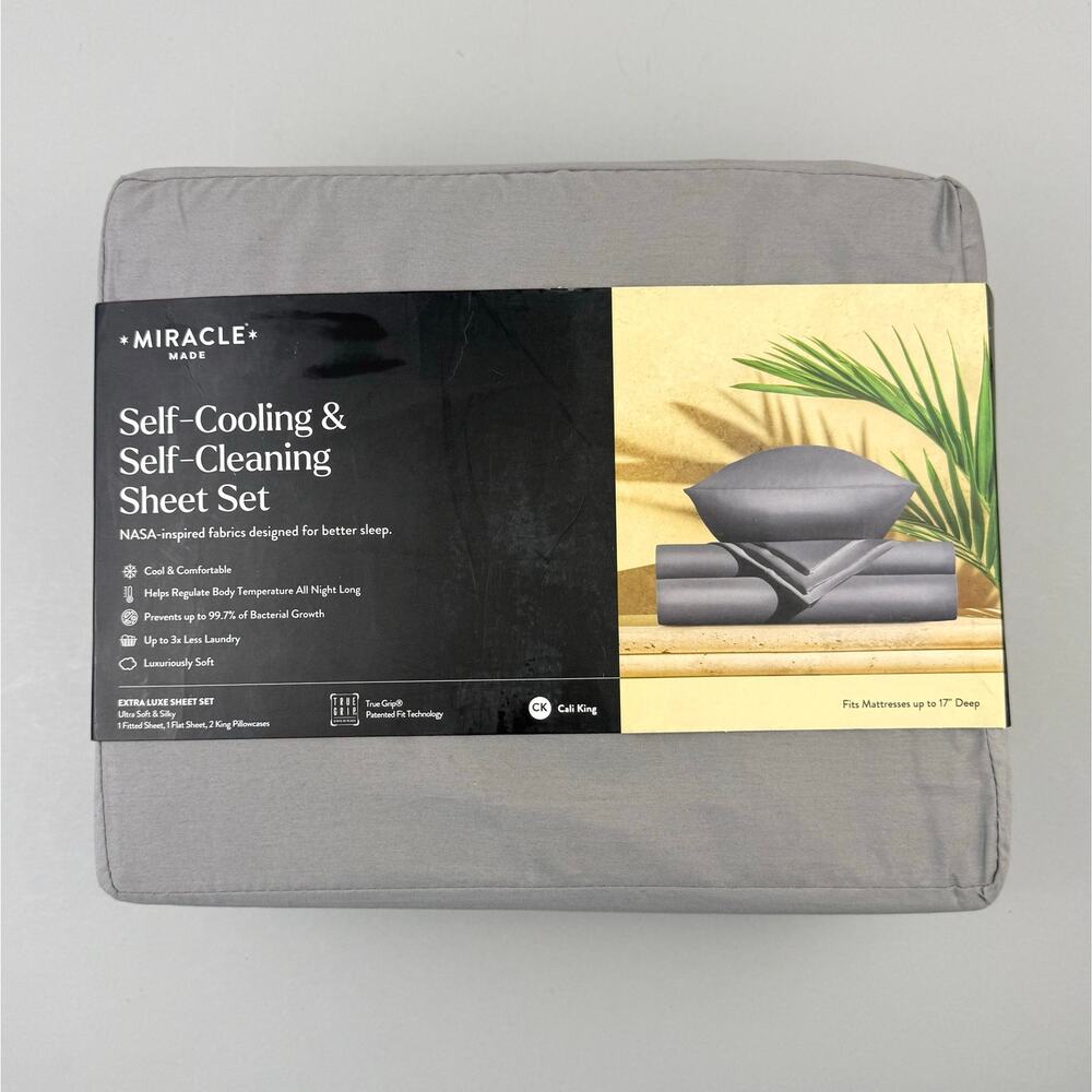 Miracle Made CAL KING Sheet Set EXTRA LUX Stone Gray Sateen Self-Cooling